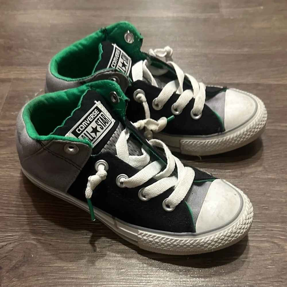 Converse Kids' Black and White Sneakers with Green Accents